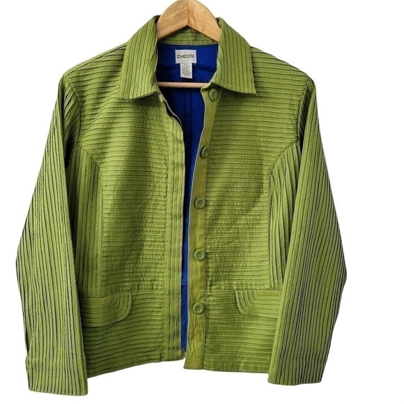 FITTED Textured Ribbed Blazer SZ 8 Chico's Jacket - Picture 6 of 14